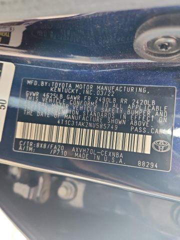 4T1C31AK2NU585749 - 2022 TOYOTA CAMRY LE BLUE photo 12