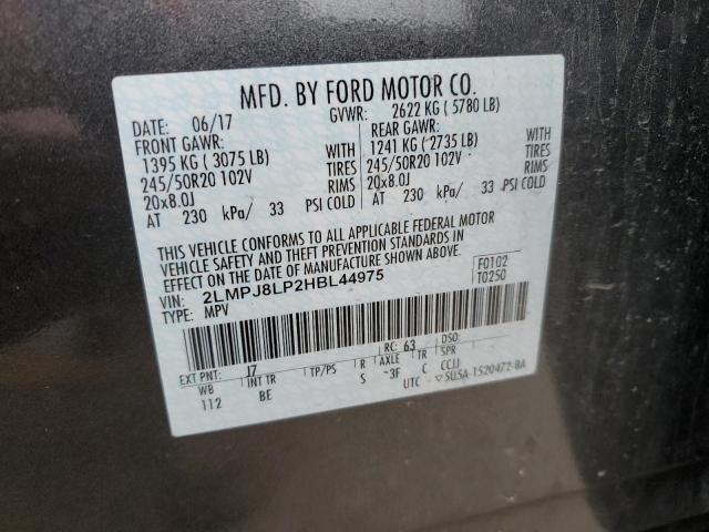 2LMPJ8LP2HBL44975 - 2017 LINCOLN MKX RESERVE GRAY photo 12