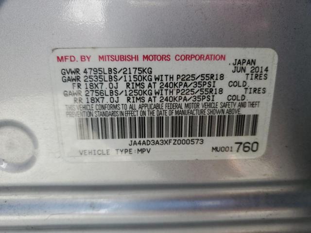 JA4AD3A3XFZ000573 - 2015 MITSUBISHI OUTLANDER SE 银色 照片 13