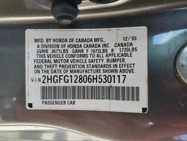 2HGFG12806H530117 - 2006 HONDA CIVIC EX Bej fotoğraf 12