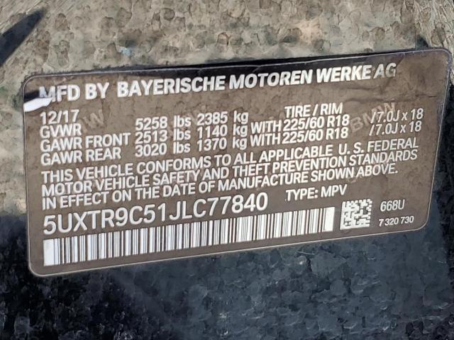 5UXTR9C51JLC77840 - 2018 BMW X3 XDRIVE30I BLACK photo 14