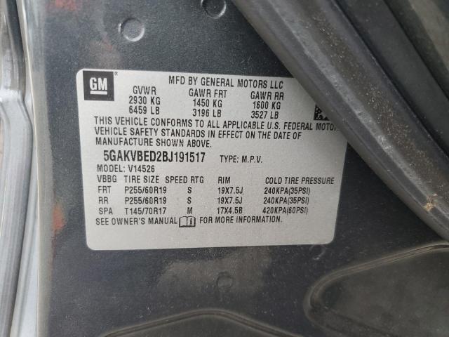 5GAKVBED2BJ191517 - 2011 BUICK ENCLAVE CXL GRAY photo 13