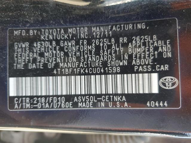 4T1BF1FK4CU041598 - 2012 TOYOTA CAMRY BASE 黑色 照片 13