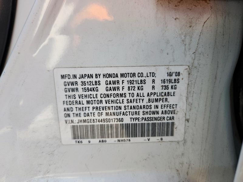 JHMGE87449S017360 - 2009 HONDA FIT SPORT Սպիտակ լուսանկար 12