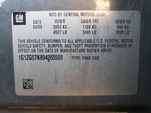 1G1ZG57K894265500 - 2009 CHEVROLET MALIBU LS GRAY photo 12