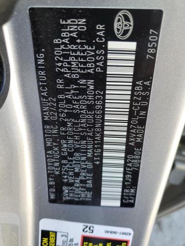 4T1G11AK8NU669632 - 2022 TOYOTA CAMRY SE 银色 照片 12