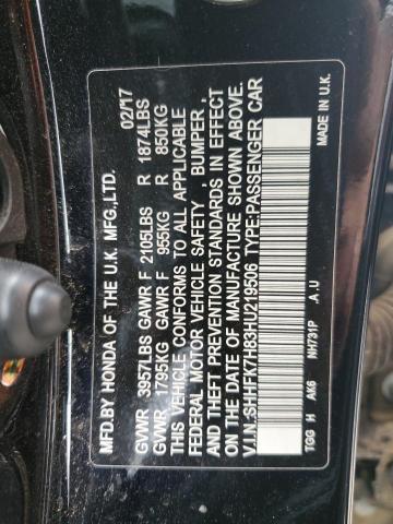 SHHFK7H83HU219506 - 2017 HONDA CIVIC EXL Սև լուսանկար 12