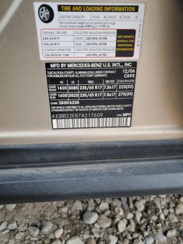 4JGBB22E87A217609 - 2007 MERCEDES-BENZ ML 320 CDI BEIGE photo 13