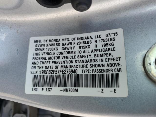 19XFB2F57FE276940 - 2015 HONDA CIVIC LX SILVER photo 12