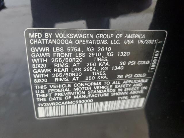 1V2WR2CA6MC590000 - 2021 VOLKSWAGEN ATLAS SE Negro foto 12