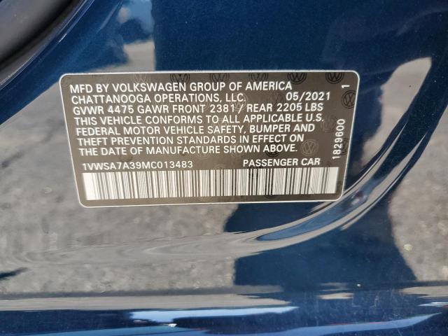 1VWSA7A39MC013483 - 2021 VOLKSWAGEN PASSAT SE ლურჯი ფოტო 12