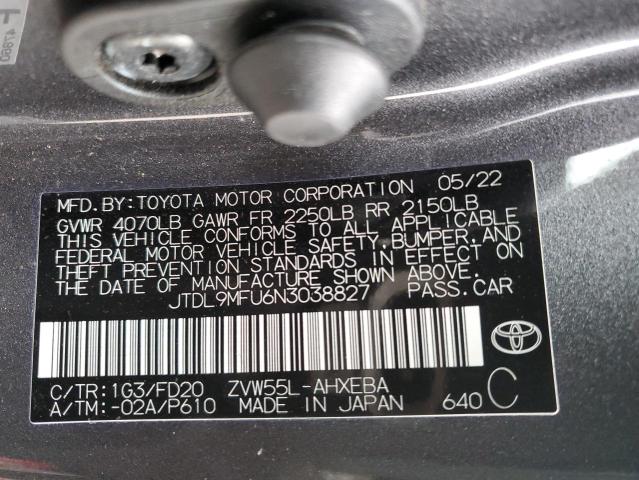 JTDL9MFU6N3038827 - 2022 TOYOTA PRIUS LE GRAY photo 12