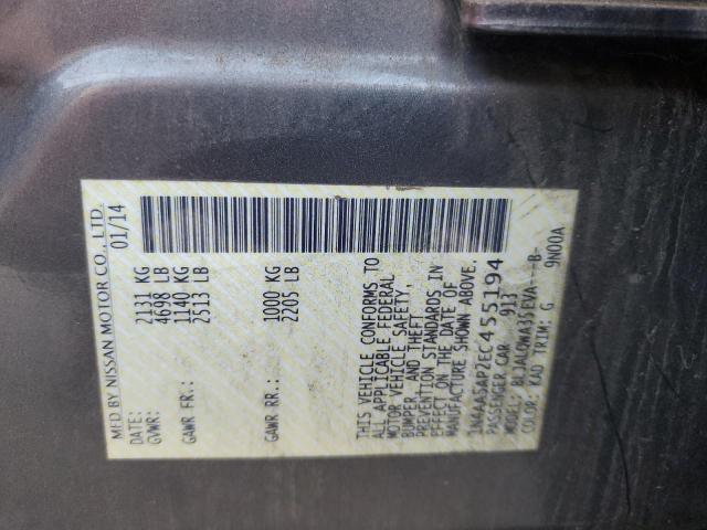 1N4AA5AP2EC455194 - 2014 NISSAN MAXIMA S 灰色 照片 12