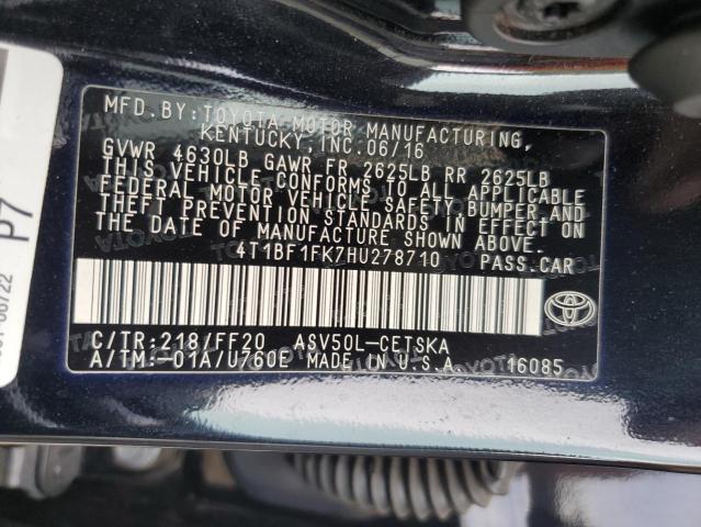 4T1BF1FK7HU278710 - 2017 TOYOTA CAMRY LE 黑色 照片 12