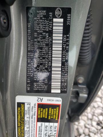 4T1BK3DB8BU411797 - 2011 TOYOTA AVALON BASE Сұр фото 12