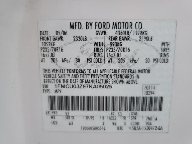 1FMCU03Z97KA05025 - 2007 FORD ESCAPE XLT WHITE photo 14