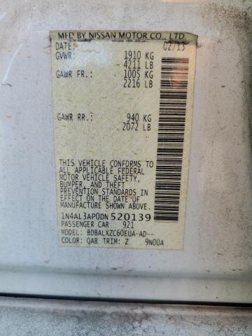 1N4AL3AP0DN520139 - 2013 NISSAN ALTIMA 2.5 白色 照片 12