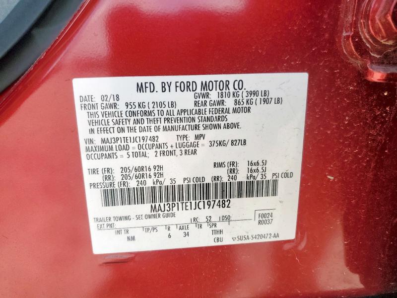 MAJ3P1TE1JC197482 - 2018 FORD ECOSPORT SE Bordeaux Foto 12