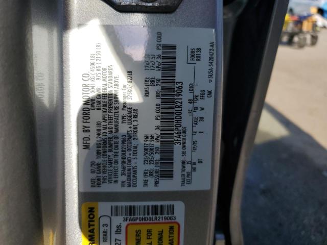 3FA6P0HD0LR219063 - 2020 FORD FUSION SE Արծաթագույն լուսանկար 12