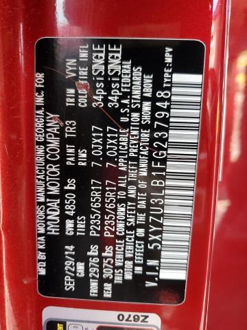 5XYZU3LB1FG237948 - 2015 HYUNDAI SANTA FE S RED photo 14