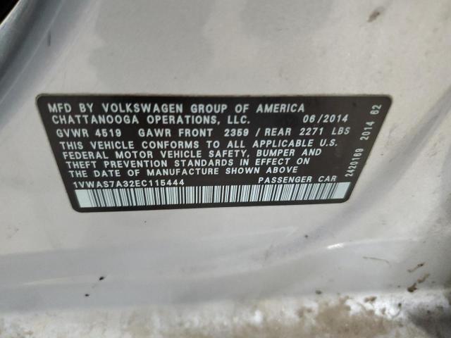 1VWAS7A32EC115444 - 2014 VOLKSWAGEN PASSAT S SILVER photo 12