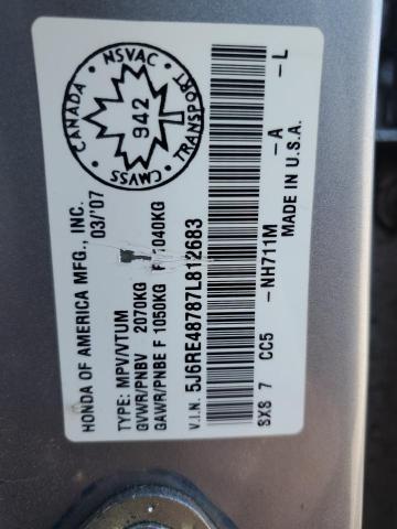 5J6RE48787L812683 - 2007 HONDA CR-V EXL SILVER photo 14