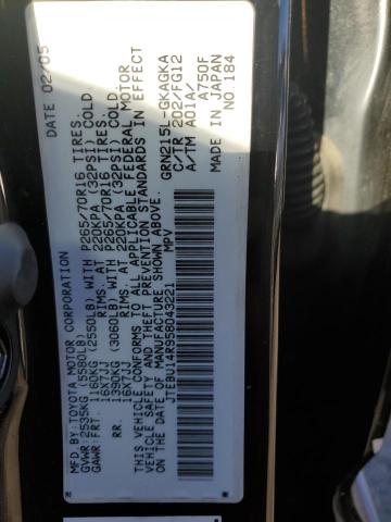 JTEBU14R958043221 - 2005 TOYOTA 4RUNNER SR5 BLACK photo 12