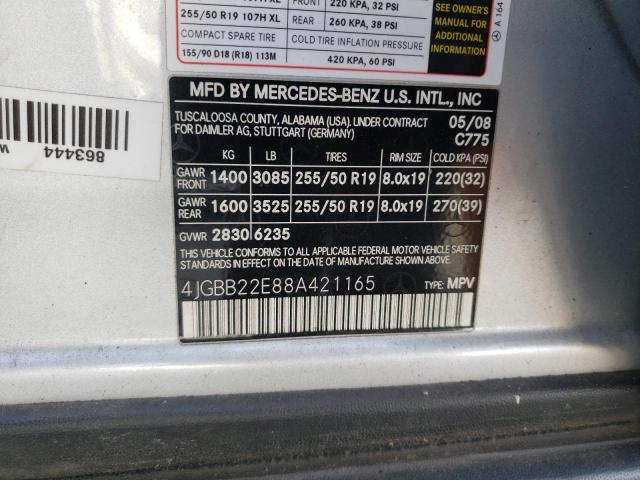 4JGBB22E88A421165 - 2008 MERCEDES-BENZ ML 320 CDI SILVER photo 13