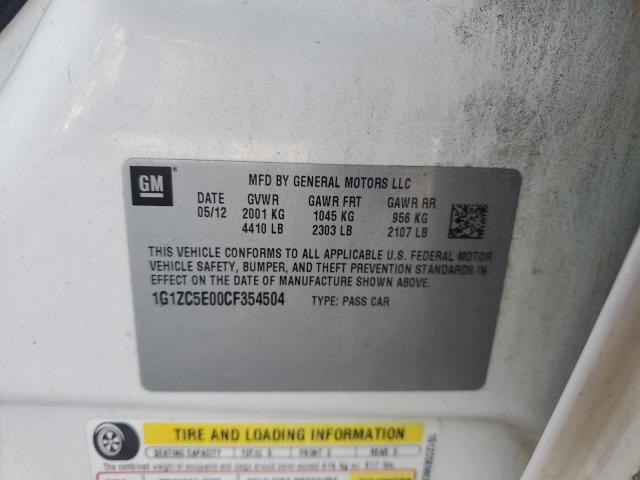 1G1ZC5E00CF354504 - 2012 CHEVROLET MALIBU 1LT 白色 照片 12