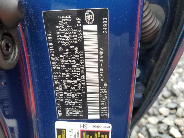 4T1BE46K19U315112 - 2009 TOYOTA CAMRY BASE BLUE photo 12