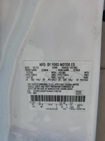 1FMCU0D7XAKC18215 - 2010 FORD ESCAPE XLT WHITE photo 12