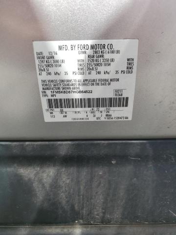 1FM5K8D87HGB64522 - 2017 FORD EXPLORER XLT 银色 照片 13