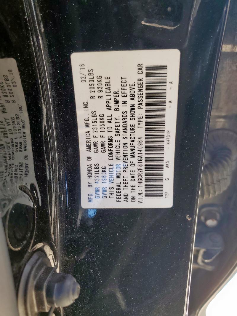 1HGCR2F81GA140964 - 2016 HONDA ACCORD EXL Schwarz Foto 12