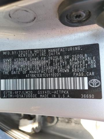 4T1BK1EB1EU110201 - 2014 TOYOTA AVALON BASE SILVER photo 12