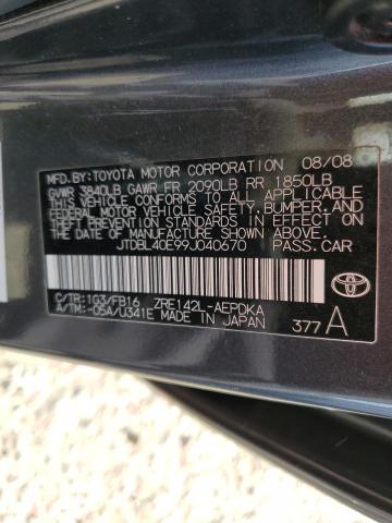 JTDBL40E99J040670 - 2009 TOYOTA COROLLA BASE CHARCOAL photo 12