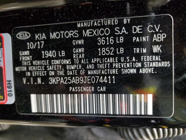 3KPA25AB9JE074411 - 2018 KIA RIO LX BLACK photo 12