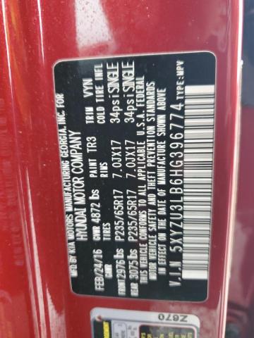 5XYZU3LB6HG396774 - 2017 HYUNDAI SANTA FE S 红色 照片 13