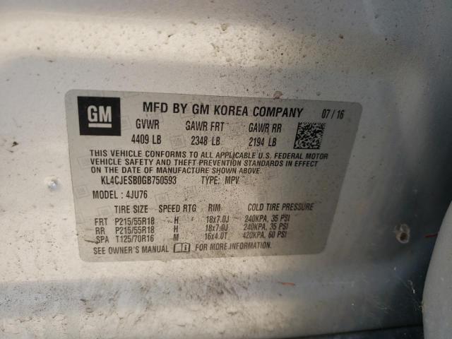 KL4CJESB0GB750593 - 2016 BUICK ENCORE SILVER photo 12