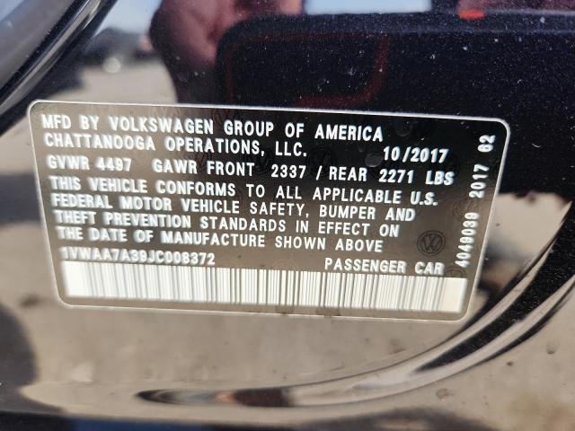 1VWAA7A39JC008372 - 2018 VOLKSWAGEN PASSAT S BLACK photo 12