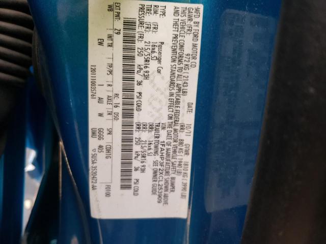 1FAHP3F2XCL253909 - 2012 FORD FOCUS SE BLUE photo 12