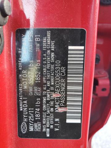 KMHCT4AEXCU065310 - 2012 HYUNDAI ACCENT GLS RED photo 12