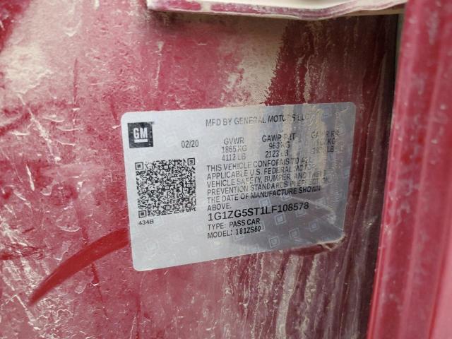 1G1ZG5ST1LF108578 - 2020 CHEVROLET MALIBU RS წითელი ფოტო 12