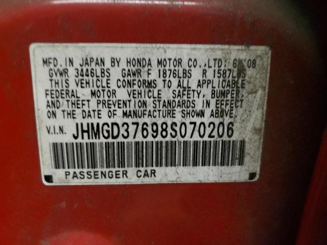 JHMGD37698S070206 - 2008 HONDA FIT SPORT RED photo 13