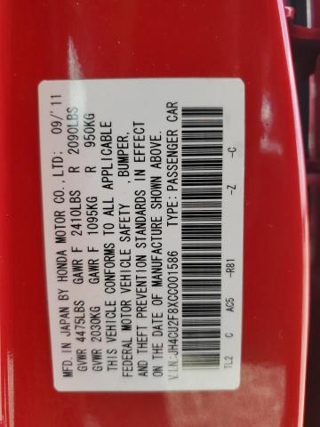 JH4CU2F8XCC001586 - 2012 ACURA TSX SE RED photo 12