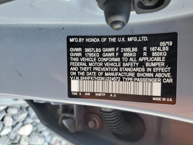 SHHFK7H33KU224572 - 2019 HONDA CIVIC LX رمادي صورة 12