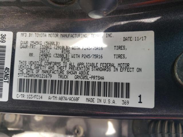 5TFCZ5AN1HX121679 - 2017 TOYOTA TACOMA DOUBLE CAB GRAY photo 12