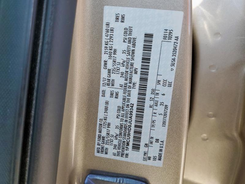 1FMCU9HD0JUA99342 - 2018 FORD ESCAPE SEL ბეჟი ფოტო 14