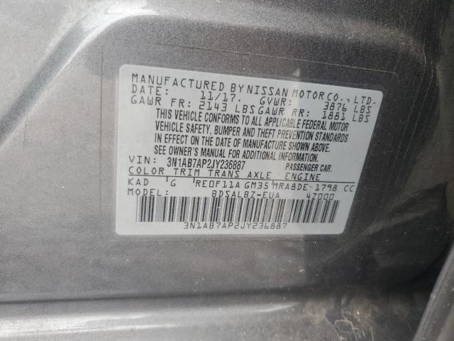 3N1AB7AP2JY236887 - 2018 NISSAN SENTRA S ნაცრისფერი ფოტო 12