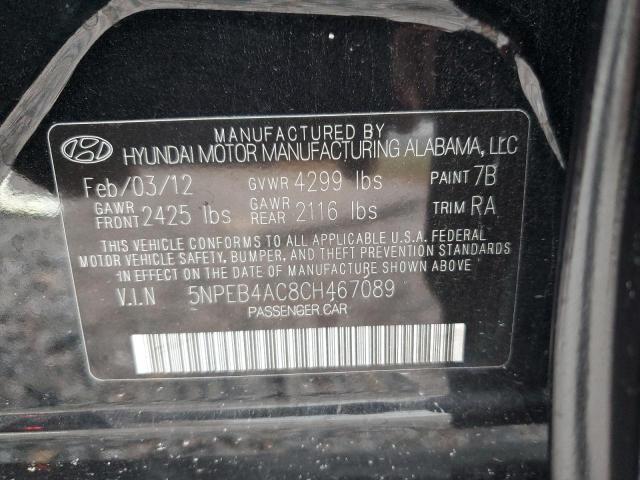 5NPEB4AC8CH467089 - 2012 HYUNDAI SONATA GLS BLACK photo 13