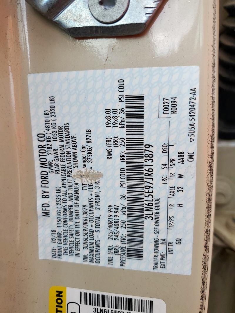 3LN6L5E97JR613879 - 2018 LINCOLN MKZ RESERVE Бежевый фото 12